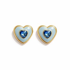 Gold and Blue Heart Earrings